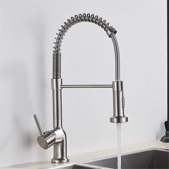 Pull Down Kitchen Sink Faucet, One Handle Spring Hot and Cold Water Tap, Deck Mounted Bathroom Kitchen Crane,Matte Black