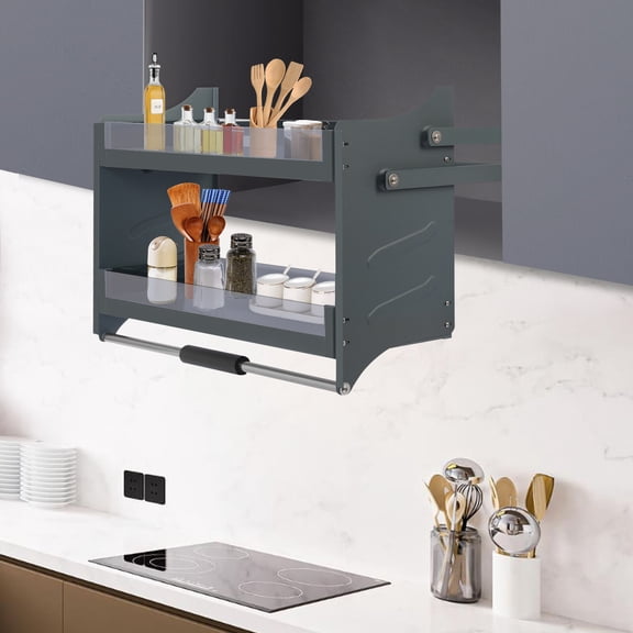 Pull Down Shelf Upper Kitchen Wall Cabinet Storage Organizer Dark Grey