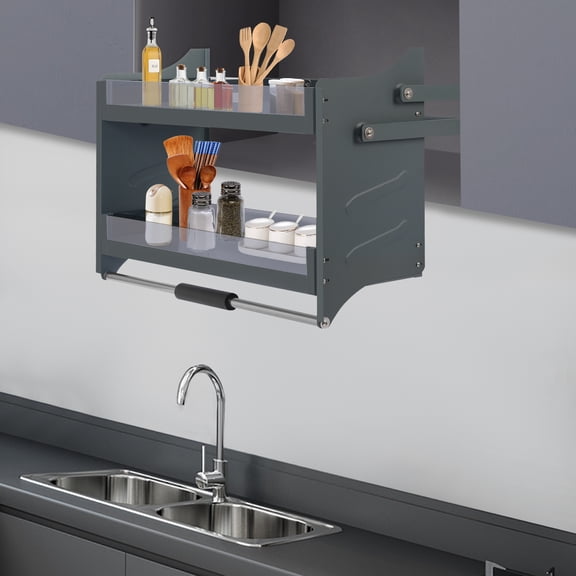 Pull-Down Shelf, Upper Kitchen Wall Cabinet Storage Organizer, Pull-Down Cabinet Rack