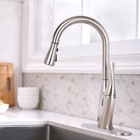 Sunrinx Touchless Kitchen Faucet Pull Down Sprayer Motion Sensor Brushed Nickel Deck Plate
