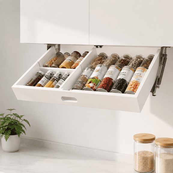 Pull Down Under Cabinet Spice Rack, Multi-Tiered Kitchen Storage Shelf