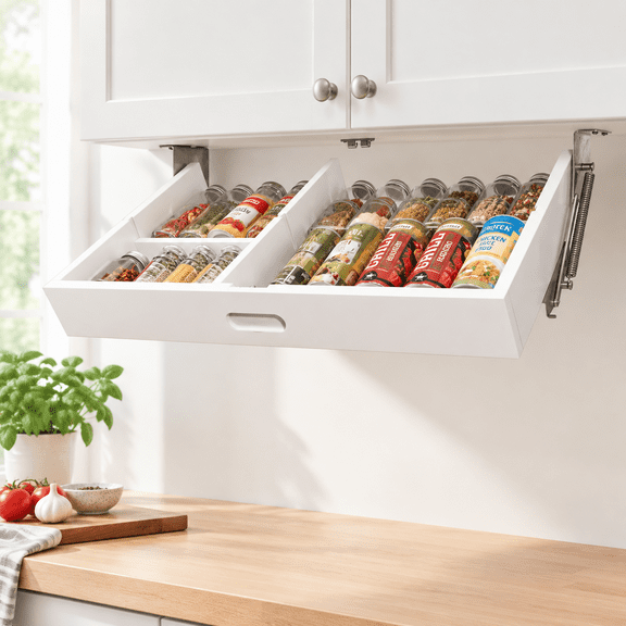 Pull Down Under Cabinet Spice Rack, Multi-Tiered Kitchen Storage Shelf