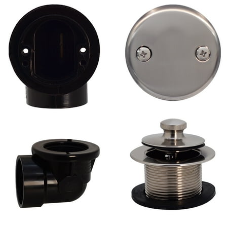 Westbrass 1-1/2" Bathtub Pull & Drain Plumber's Pack with Two-Hole Elbow and ABS Fittings, Satin Nickel