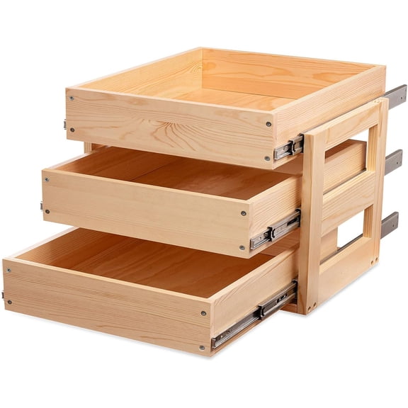 Pull Out Drawers For Cabinets, 26''W21''D19''H Soft Close Slide Out Wood Shelves Storage Organizer for Kitchen, 3-Tier, Finished, Heavy-Duty, Bottom Assembly