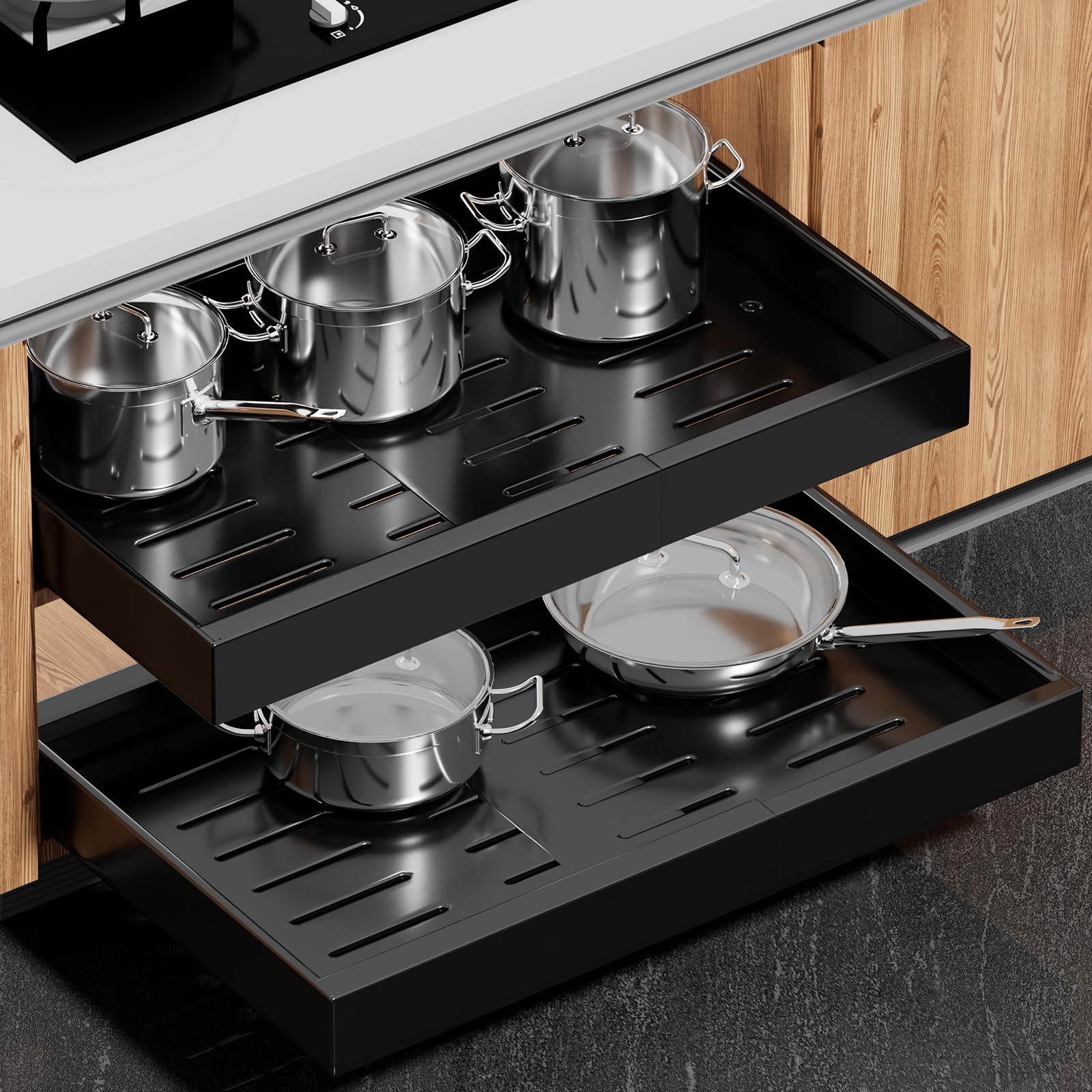 Pull Out Drawers for Cabinets, Expandable Slide Out Organizer Fixed ...