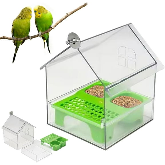 Pull Out External Parrot Feeder, Multi-Use with Two Food Slots, Large Capacity,Decorative Transparent Bird Bath Tub Easy to Fill, Clean, for Finch and Hummingbird, Patio