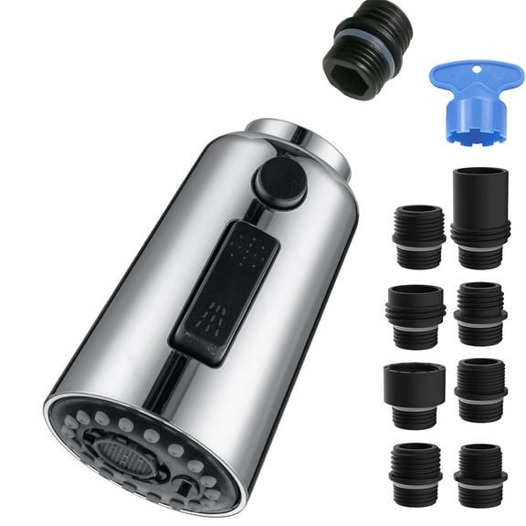 Pull Down Faucet Head Replacement,3 Function Kitchen Faucet Spray Head,Kitchen Sink Faucet Head with 10 Adapters,Pull Out Spray Head Kitchen Faucet,Chrome