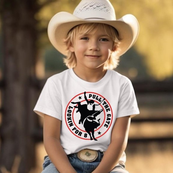Pull The Gate Lookin For 8 Bull Riding Kids Tee Shirt, Toddler Western Rodeo Tee, Loves Rodeo'S, 8. Second Bull Ride Tee, Boy Or Girl Tee TODDLER SHORT SLEEVE TEE BELLA CANVAS 3001T