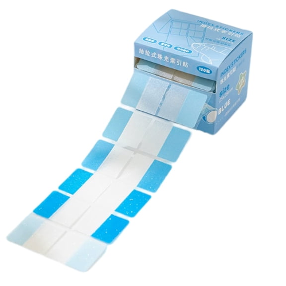 Pull Out Glitter Index Tabs, Blue Gradient Sticky Tabs, Aesthetic Adhesive Page Markers, Transparent Highlight Tabs for Books, Notebooks, Planners, Study