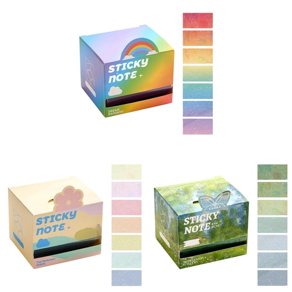 Pull Out Glitter Sticky Notes Cube, Pearlescent Shimmer Post It Notes Dispenser Box, Aesthetic Gradient Memo Pads for Office School Home Desk Decor Journaling Supplies