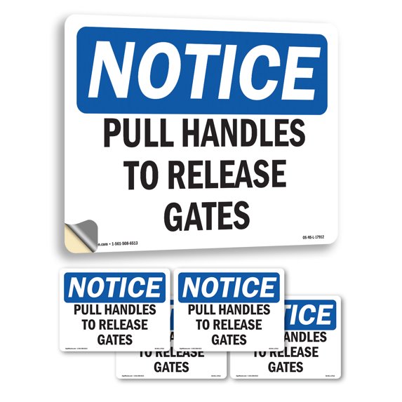 Pull Handles To Release Gates OSHA Notice Vinyl Decal Label 10 Inch x 7 ...