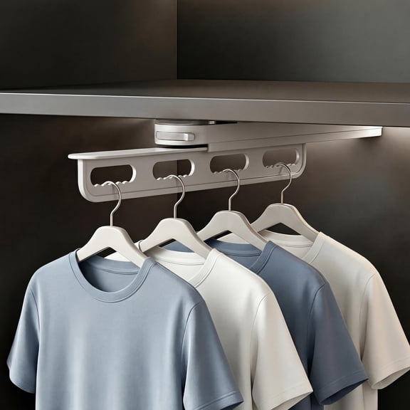 Pull Out Hanger Rod For Closet, No Drilling Suction Rod, Beige | 14 Inch Extendable Closet Hanger Organizer, Suction Cup Valet Rod for Closet, Sliding Wardrobe Clothing Rail