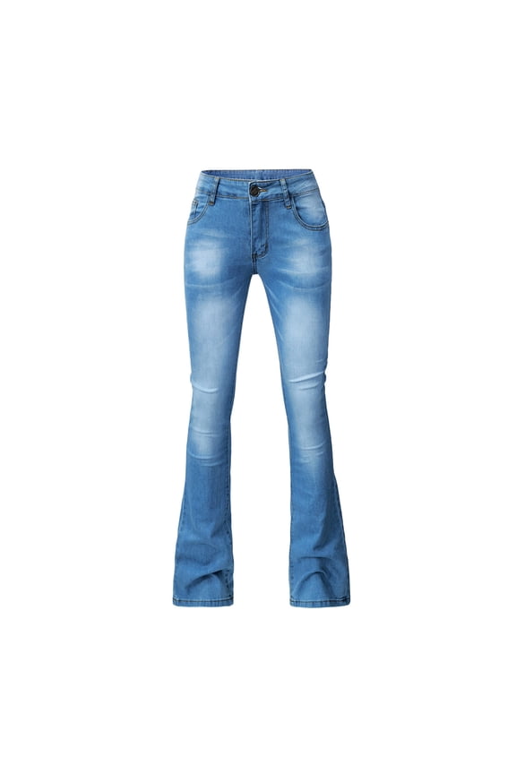 Pull on Jeans for Women Women's Mid Rise Flare Jean Wide Leg Boot Cut Jeans Stretchy Denim Pants Juniors Jeans with Pockets High Waisted Skinny Jeans for Women Light Blue L
