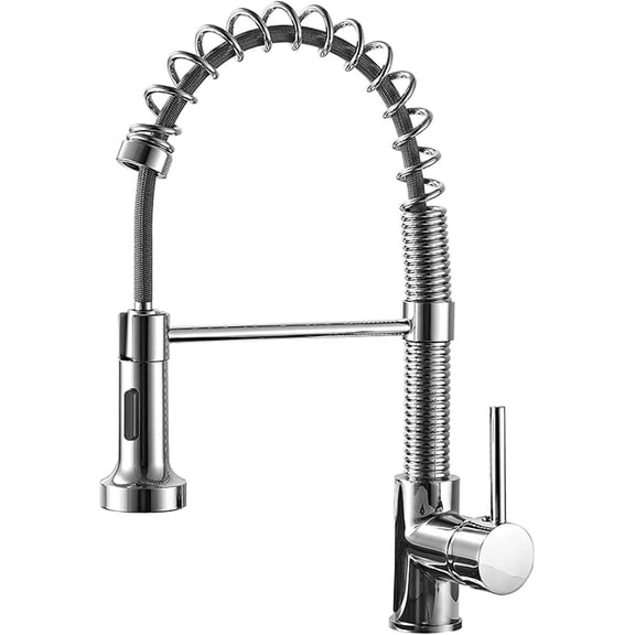 Pull Down Kitchen Faucet 360 Swivel Spring Kitchen Sink Faucet with Pull Out Sprayer, Solid Brass Chrome Single Handle Kitchen Mixer Tap for Hot and Cold Water