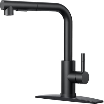 TVOFEK Kitchen Faucet Matte Black, Kitchen Faucet With Pull Down Sprayer Single Handle, Stainless Steel with Deck Plate for 1 or 3 Hole, Perfect for Kitchen Sinks Laundry Rooms and Bars