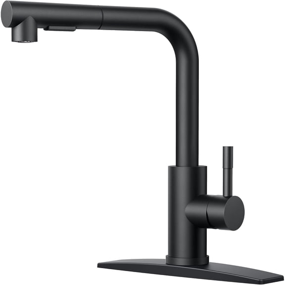 TVOFEK Kitchen Faucet Matte Black, Kitchen Faucet With Pull Down Sprayer Single Handle, Stainless Steel with Deck Plate for 1 or 3 Hole, Perfect for Kitchen Sinks Laundry Rooms and Bars