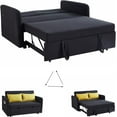 thumbnail image 1 of Pull Out Loveseat Sleeper, 3-in-1 Convertible Sleeper Sofa Bed with 2 USB Ports & 2 Pillows & Side Pockets, 55.5" Velvet 2 Seat Sofa with Pull Out Bed for Living Room, Black, 1 of 7