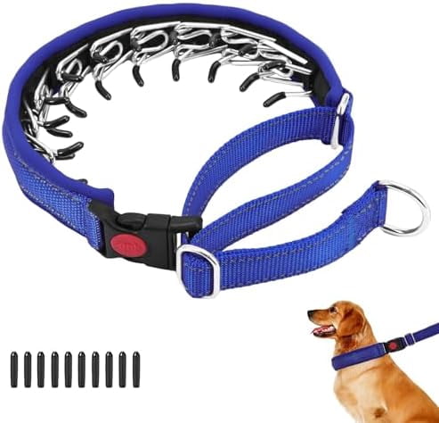 No Pull Martingale Dog Collar for Large Medium Small Dogs, Heavy Duty Nylon Reflective Adjustable Anti Pull Slip Collar with Buckle for Training Walking L Dark Blue