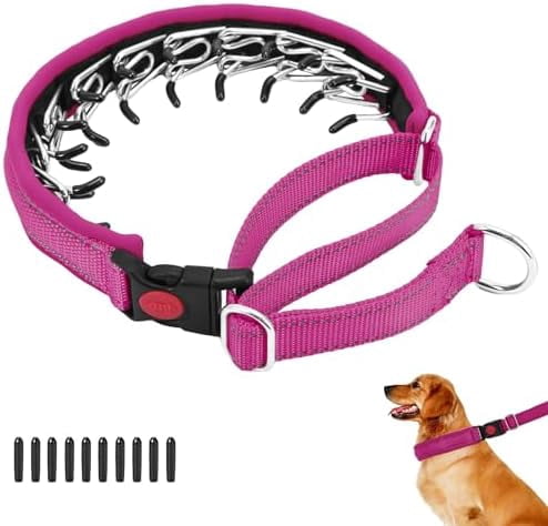 No Pull Martingale Dog Collar for Large Medium Small Dogs, Heavy Duty Nylon Reflective Adjustable Anti Pull Slip Collar with Buckle for Training Walking M Hot Pink