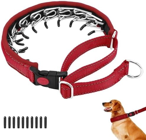No Pull Martingale Dog Collar for Large Medium Small Dogs, Heavy Duty Nylon Reflective Adjustable Anti Pull Slip Collar with Buckle for Training Walking M Red