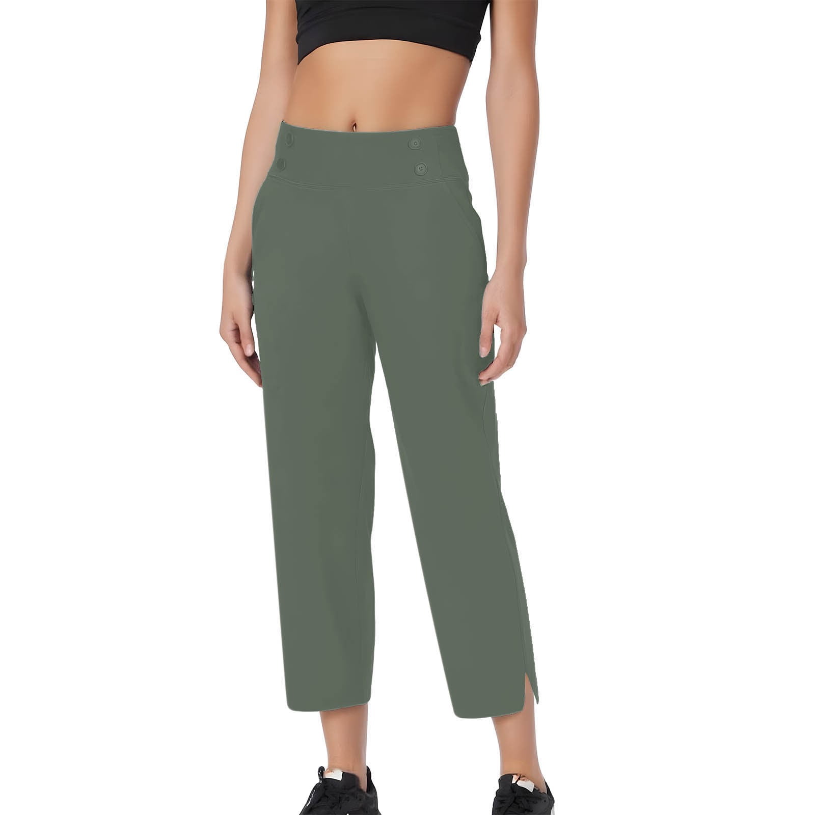 Ctreela Pull On Dress Pants Women Petite,High Waisted Straight Leg Work Pants Business Office Trousers with Pockets Slacks, Women's, Size: XL, Green
