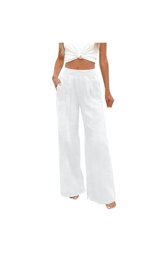 Pull-On Jeans for Women, Pleated Front Wide Leg Straight Denim Pants, High Waist Fashion Long Trousers