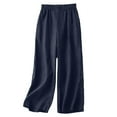 thumbnail image 1 of Pull On Trousers for Women 2025 Solid Casual Cotton Linen Pants Cozy Loose Straight Wide Leg Pants for Spring Summer, 1 of 3