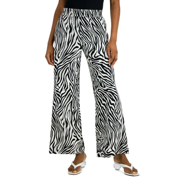Pull-On Wide-Leg Pants Black/Ivory XS