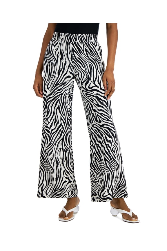 Pull-On Wide-Leg Pants Black/Ivory XS