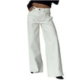 thumbnail image 1 of Pull On Womens Jeans Baggy Stretchy High Waisted Denim Wide Leg Trouser Pants Trendy Front Seam 90s Loose Jean White L, 1 of 6