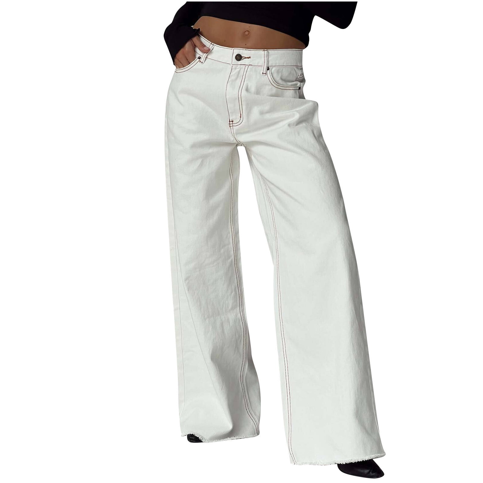 Pull On Womens Jeans Baggy Stretchy High Waisted Denim Wide Pull On Womens Jeans Baggy Stretchy High Waisted Denim Wide