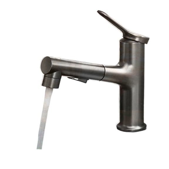 Pull Out Bathroom Faucet, Grey/Chrome Kitchen Faucet, Single Hole Hot And Cold Slid Mixer Sink Tap Bathroom Mixer - Modern Design