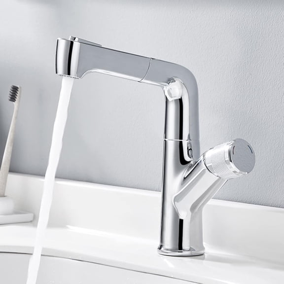 Pull Out Bathroom Mixer Basin Faucet Brass Telescopic Hot and Cold Rotating Bathroom Sink Faucets-Black