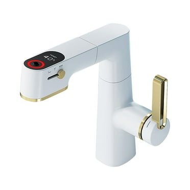 Pull Out Bathroom Sink Faucet, Single Hole Basin Faucet with Temperature Display
