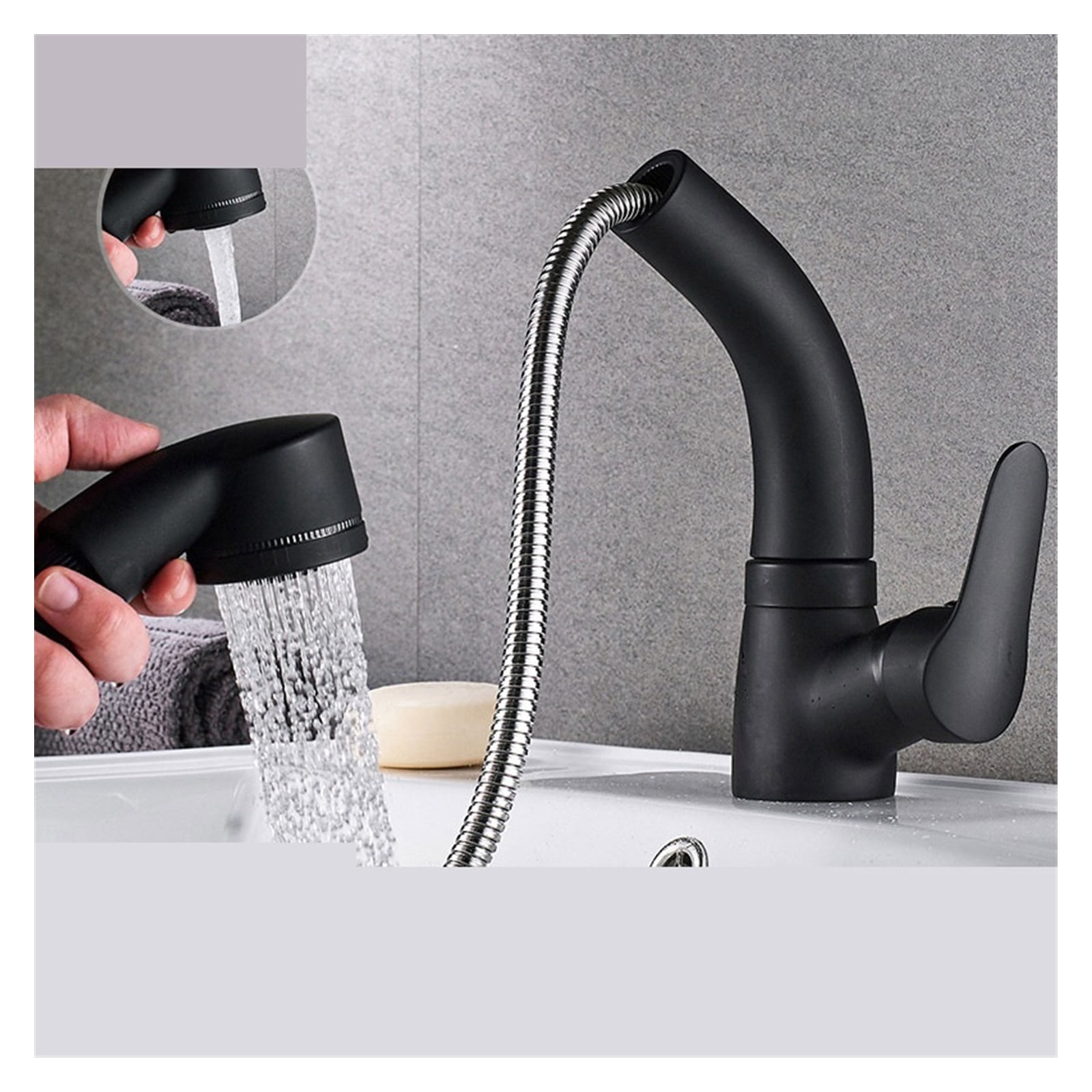 Pull Out Black Bathroom Sink Faucet Hot And Cold Water Mixer Crane Lift Up And Down Chrome 360 Degree Water Mixer Tap ,Effortless Installation