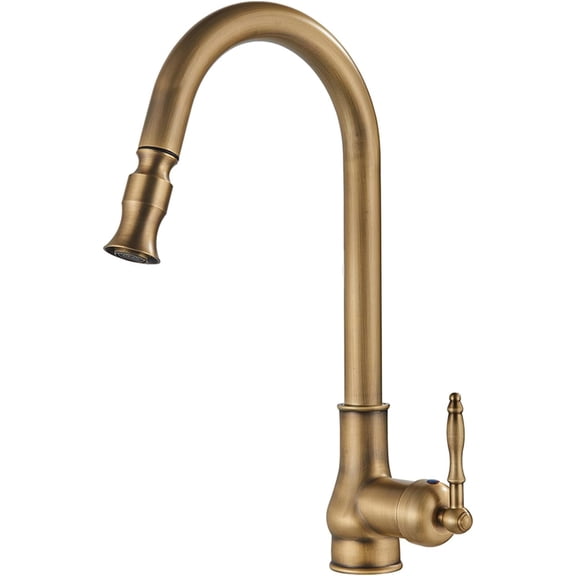 Pull Out Brass Kitchen Mixer Tap, 360 Degree Rotate Antique Brass Single Hole Swivel Hot Cold Water Kitchen Mixer Tap,Matte Black