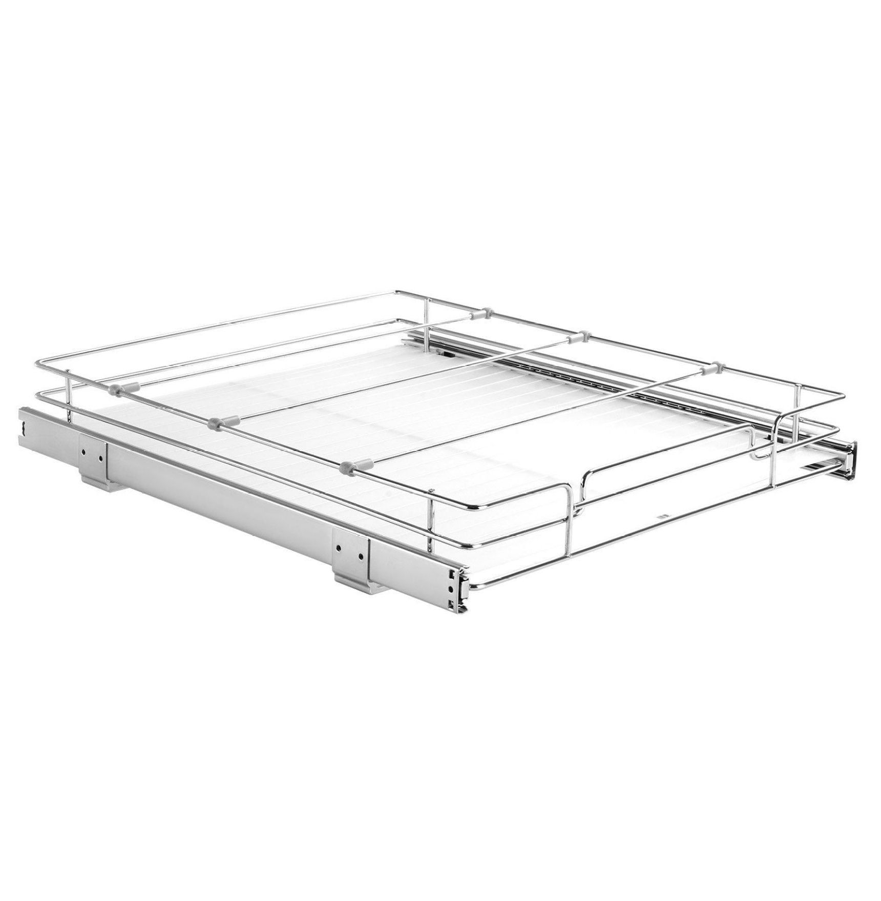 Pull Out Cabinet Organizer 14"W x 21"D, Slide Out Pantry Shelves, Chrome Steel Roll Out Drawers, Kitchen Cabinet Storage, Under Sink Organizer