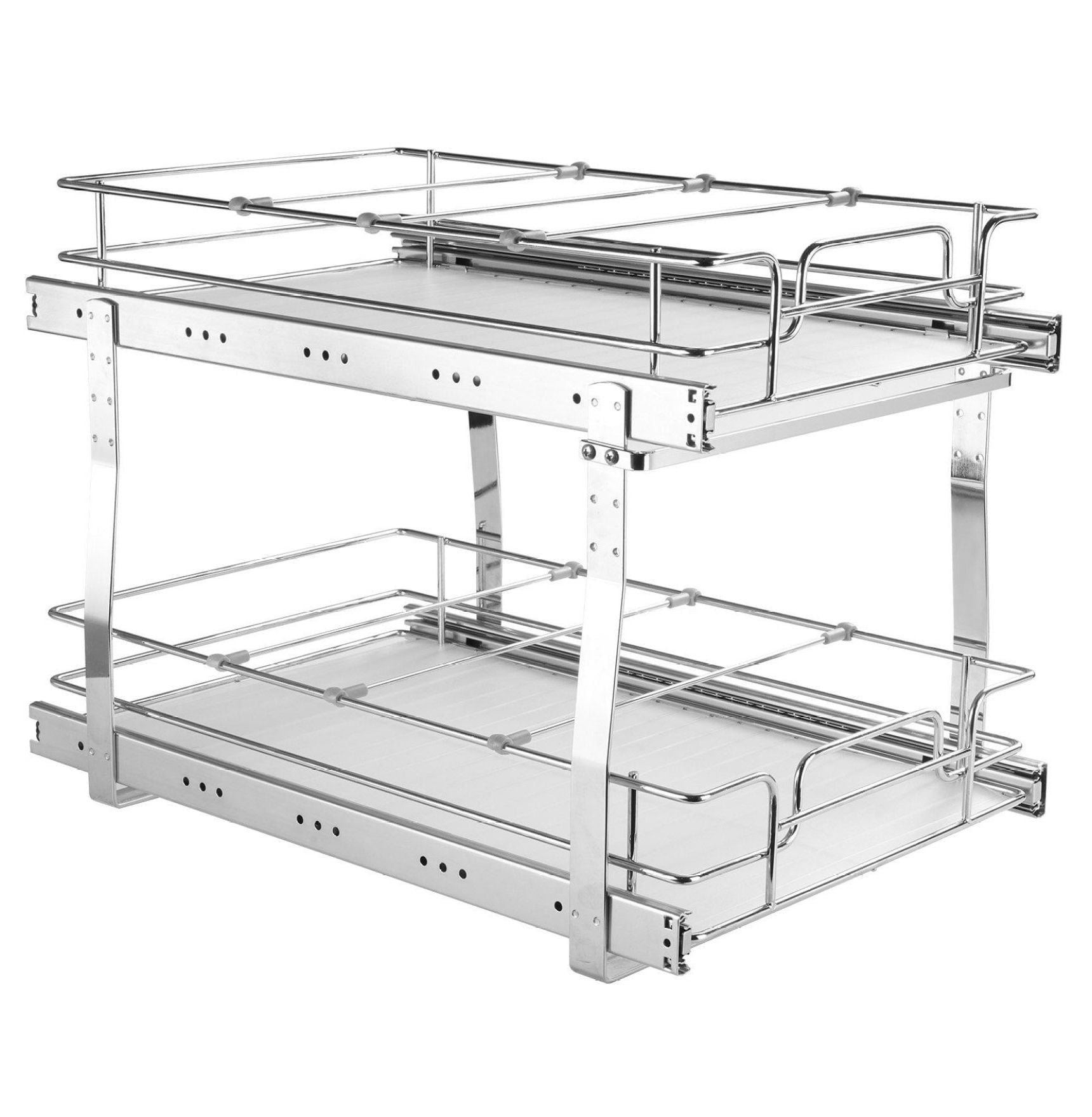 Pull Out Cabinet Organizer 14"W x 21"D, Slide Out Pantry Shelves - Plated Steel, Kitchen Cabinet Storage, Bathroom Under Sink Organizer