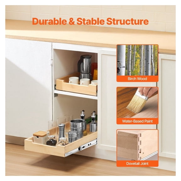 Pull Out Cabinet Organizer 14x21 inch, Soft Close Sliding Shelf, Wood Kitchen Cabinet Drawer, Heavy Duty Slide Out Pantry Storage, Bottom/Side Mount