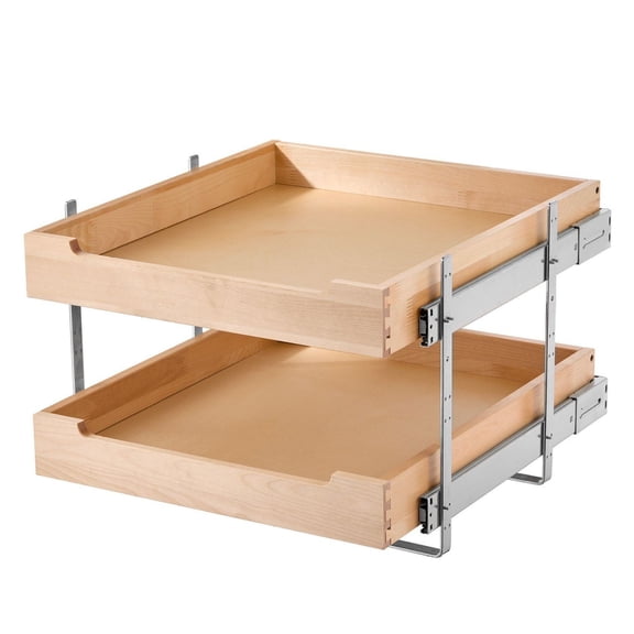 Pull Out Cabinet Organizer 2-Tier, 20"W x 21"D Wood Drawer - Soft Close Slides, Kitchen Cabinet Storage, Base Cabinet Organizer