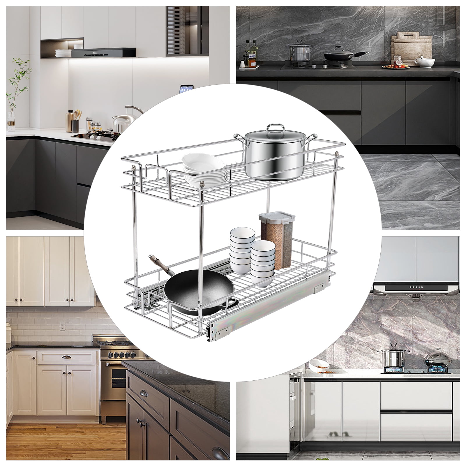 Pull Out Cabinet Organizer, 2-Tier Cabinet Pull Out Shelves, Kitchen ...