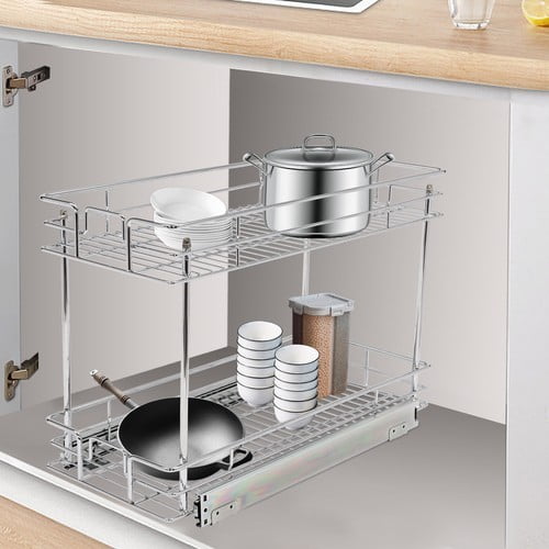 Pull Out Cabinet Organizer, 2-Tier Pull Out Shelves, Kitchen Cabinet Organizer