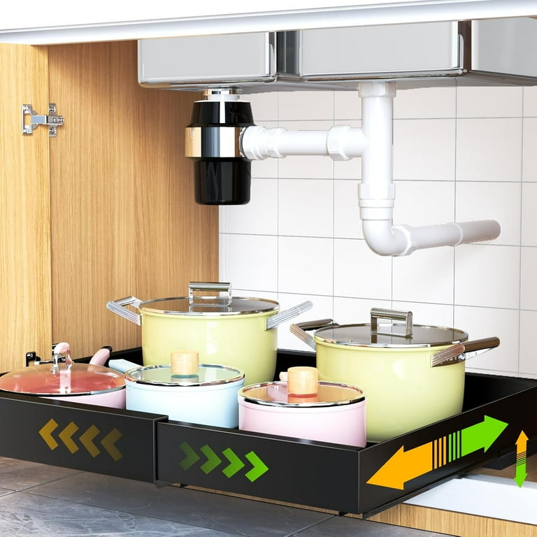 Pull Out Cabinet Organizer 21&quot; Deep Expandable Slide Out Drawer 