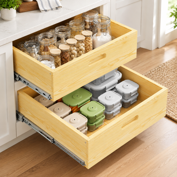 Pull Out Cabinet Organizer, 21"Wide-21"Deep (1Pack), Solid Wooden Drawer with Soft Close Slides for Kitchen, Pantry Storage