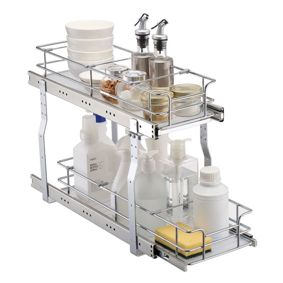 Pull Out Cabinet Organizer 8.5"x21", Slide Out Pantry Shelves, Steel Roll Out Drawers, Under Sink Storage, 10"x22" Install Size, Adjustable Dividers