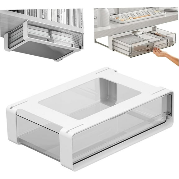 Pull Out Cabinet Organizer, Drawer Organizer, Slide Out Durable Plastic Under Desk Storage for Kitchen Pantry, Cabinet Accessories, White Large