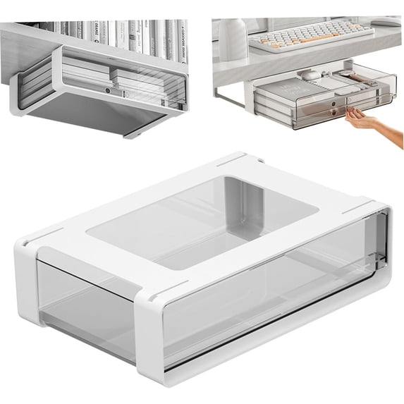 Pull Out Cabinet Organizer, Drawer Organizer, Slide Out Durable Plastic Under Desk Storage for Kitchen Pantry, Cabinet Accessories, White Small