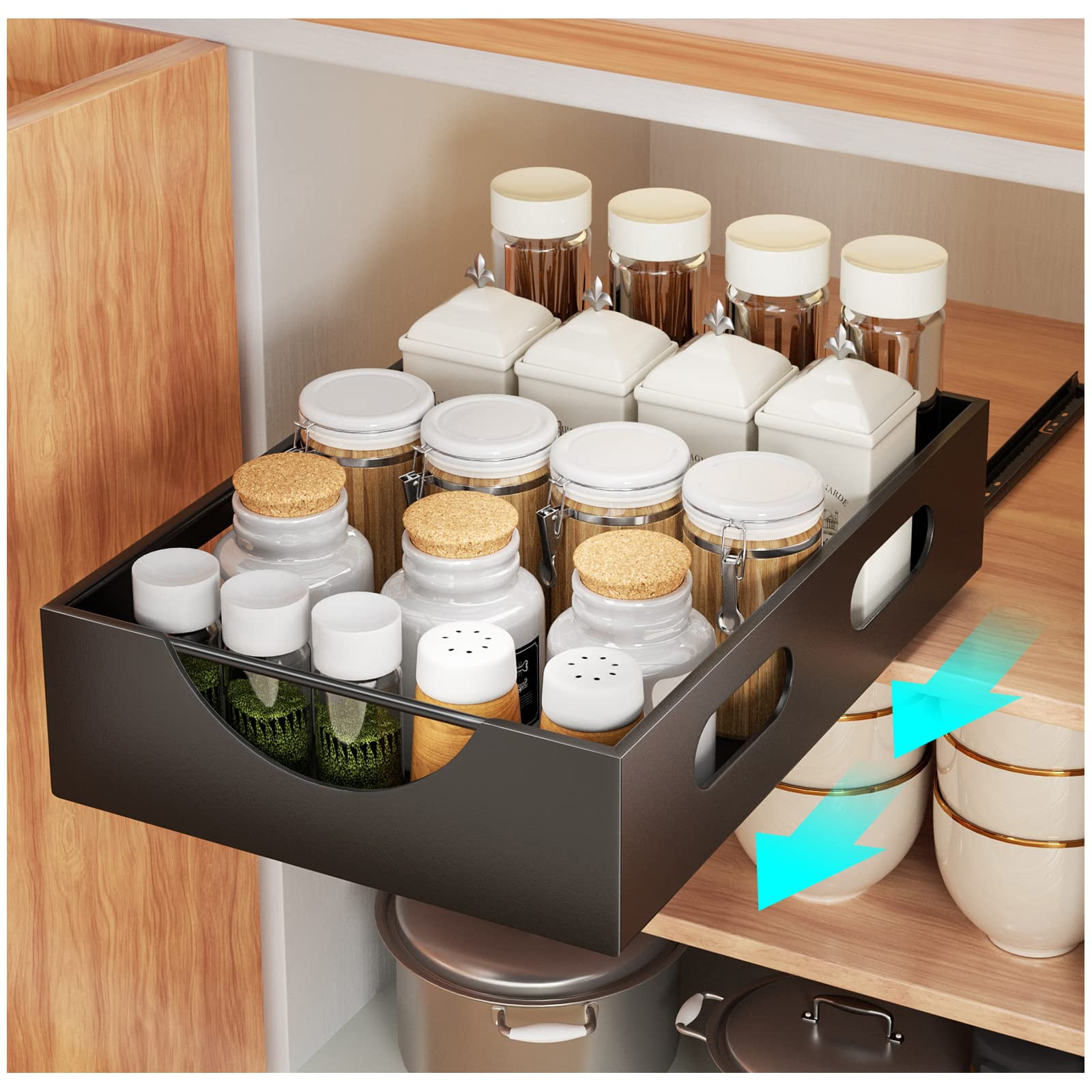 Pull out Cabinet Organizer, Expandable(11.7-19.7) Heavy Duty Slide out  Drawers Fixed with Adhesive Nano Film for Pots, Roll out Shelf Storage for  Kitchen Base Cabinet Organization, Pantry, Bathroom - Yahoo Shopping