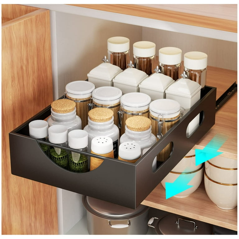 Pull Out Cabinet Organizer Fixed With Adhesive Nano Film,Heavy Duty Storage  and Organization Slide Out Pantry Shelves Sliding Drawer Pantry Shelf for