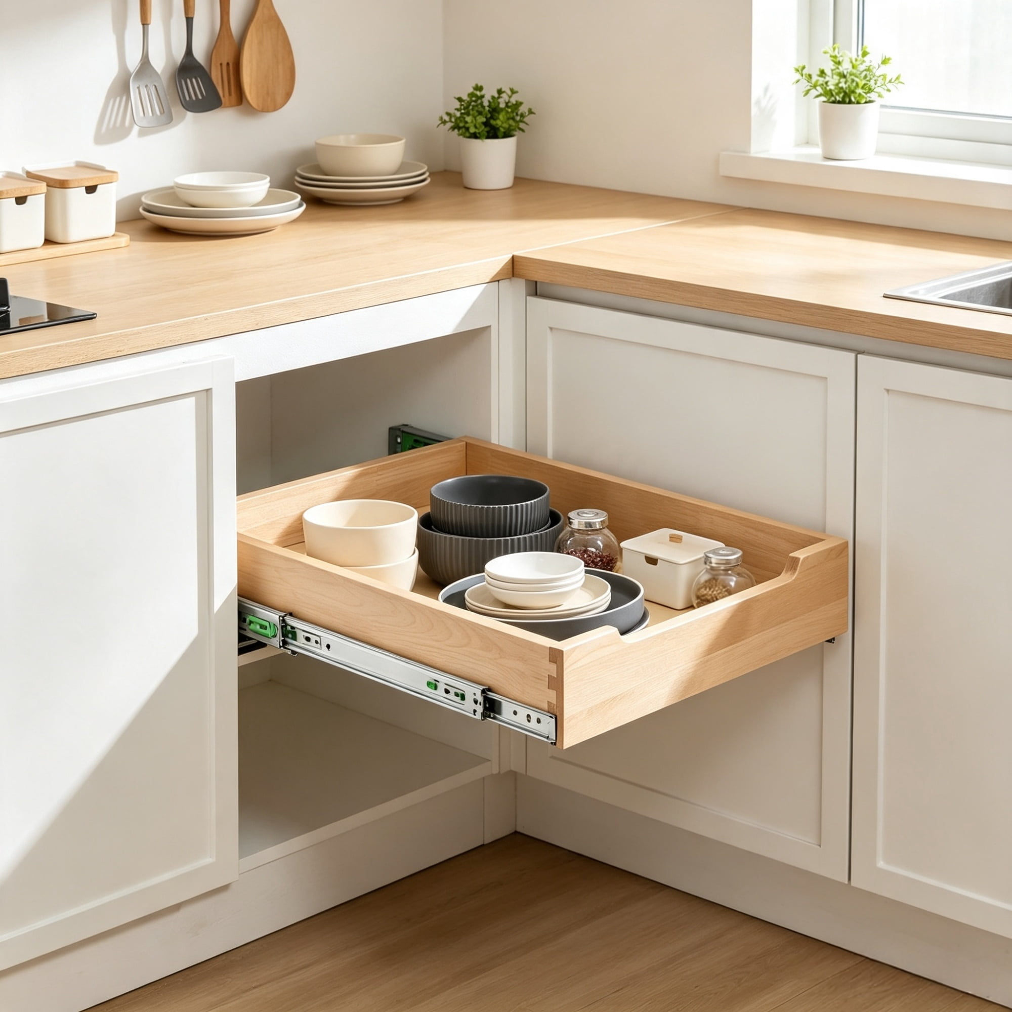 Pull Out Cabinet Organizer, Heavy-Duty Wood Drawer with Soft Close Slides for Kitchen & Pantry, 14"W x 21"D